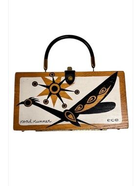 Vintage Mid Century Retro Mod Enid Collins Roadrunner Wooden Box Bag Purse
